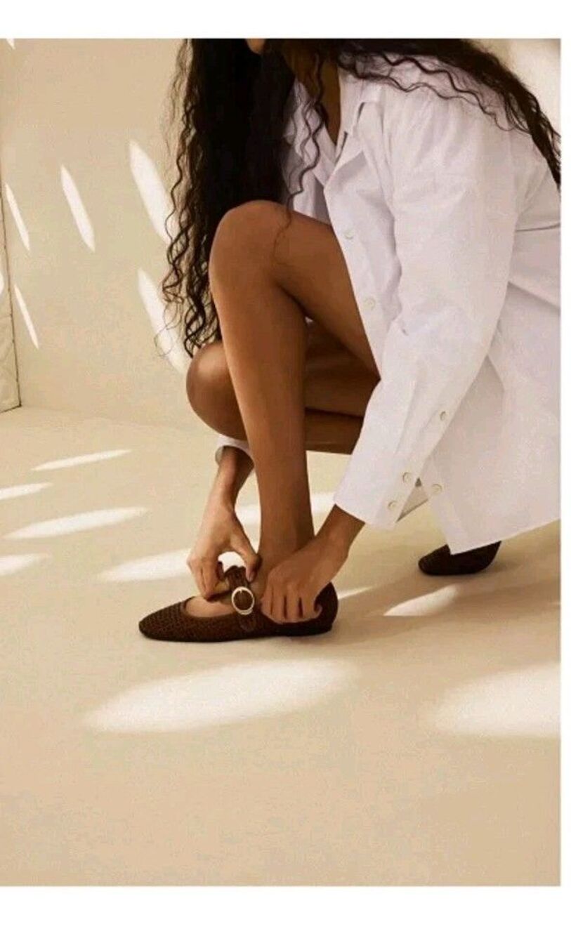 NIB Arezzo Eve Square Toe Ballet Flat Size 8 In Caramal Anthropologie Anthro